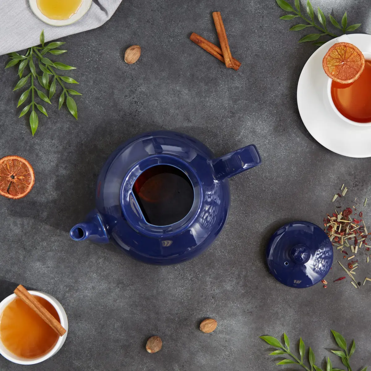 RSVP Large Stoneware 6-Cup Teapot, Blue | 42 oz capacity, Seamless & Microwave Safe - view 3