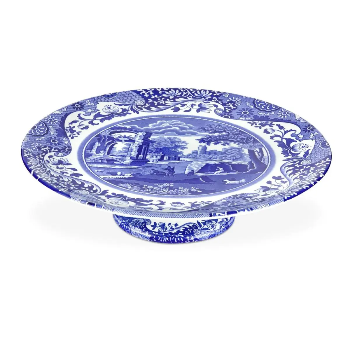 Spode Blue Italian Footed Cake Plate Stand - Blue & White | Elegant 10.5-inch Porcelain Dessert Display - main product image