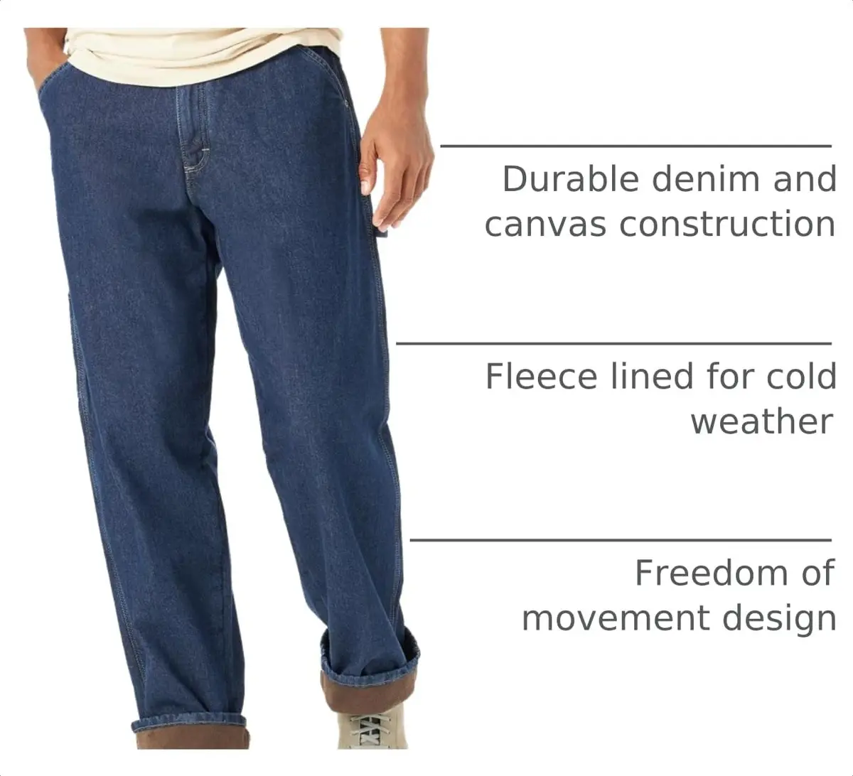 Wrangler Authentics Men's Fleece Lined Carpenter Pant, Dark Indigo, 38W x 32L | Durable Cold-Weather Workwear - view 4