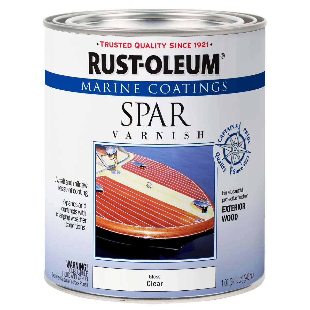 Rust-Oleum Marine Spar Varnish Gloss Clear Quart | Superior Exterior Wood Protection Above Waterline - main product image