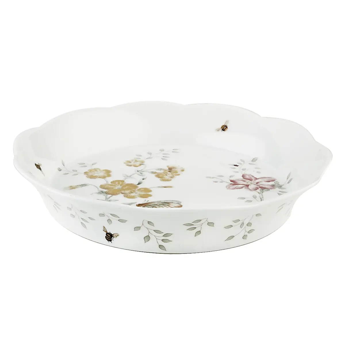 Lenox Butterfly Meadow Porcelain Pie Dish | Deep Blossom Design, 9.5" | Microwave & Dishwasher Safe - main product image