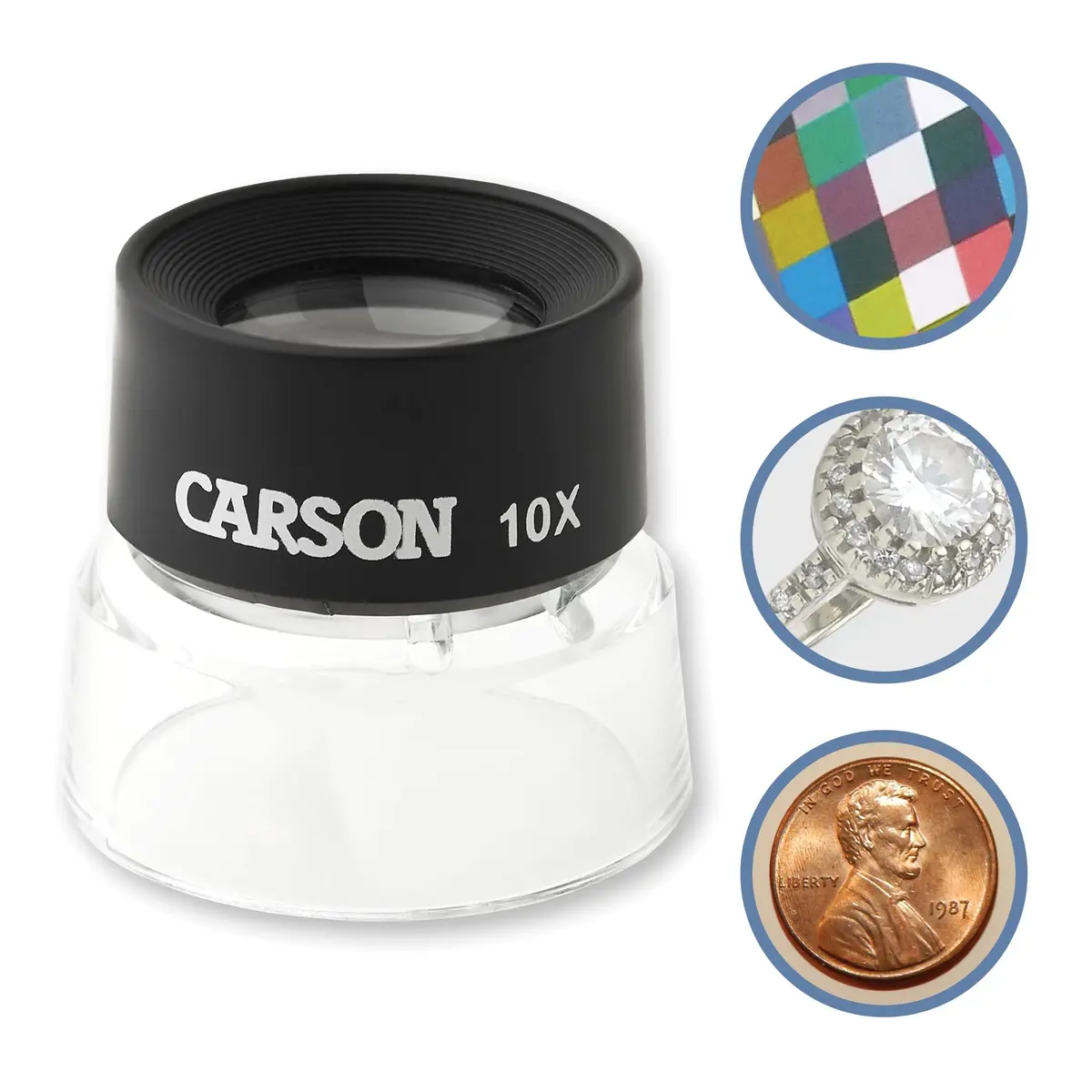 Carson LumiLoupe 10X Power Black/Clear Stand Magnifier | Ambient Light, 1.0 inch Lens Diameter - main product image