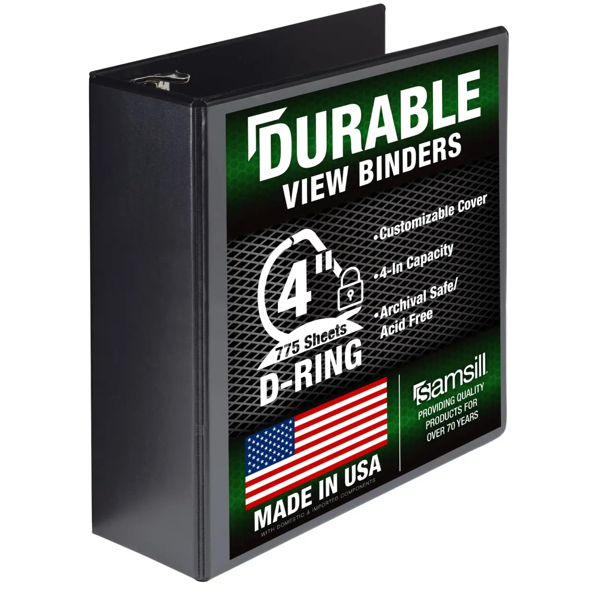 Samsill Durable 4-Inch 3-Ring Binder, D-Ring, Black, 100% Recycled Chipboard | Holds 700 Pages - main product image