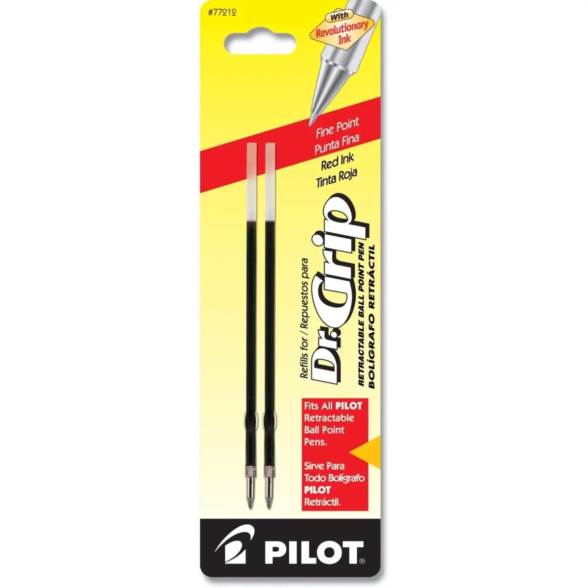 PILOT Dr. Grip Ballpoint Ink Refills for Retractable Pens, Fine Point, Red Ink, 2-Pack (0.7mm) | Arthritis Foundation Ease-of-Use Commendation - main product image