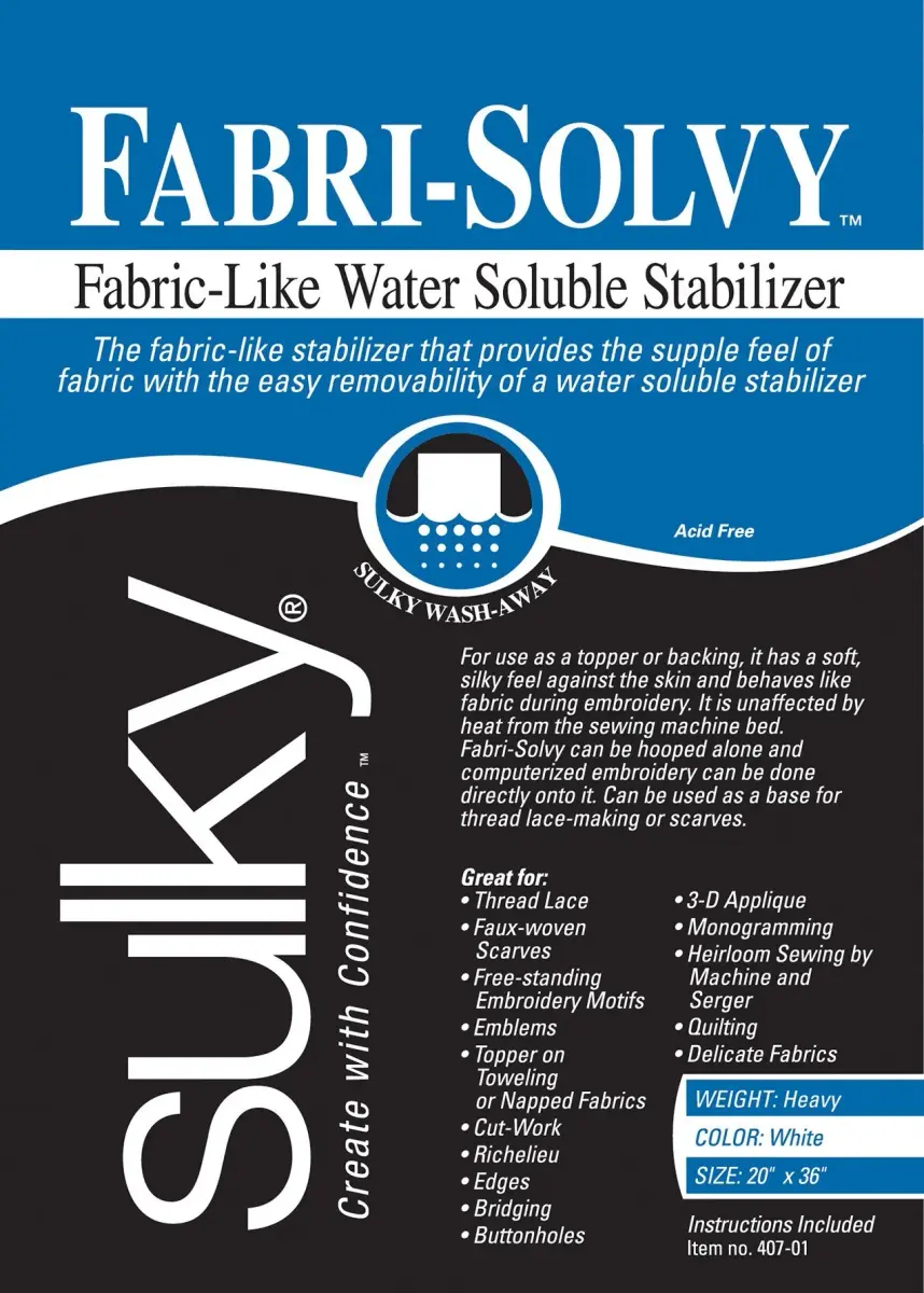 Sulky Fabri-Solvy Water-Soluble Stabilizer 50.8 cm x 0.91 m (20" x 1yd) | Dissolves Cleanly for Delicate Fabrics - main product image
