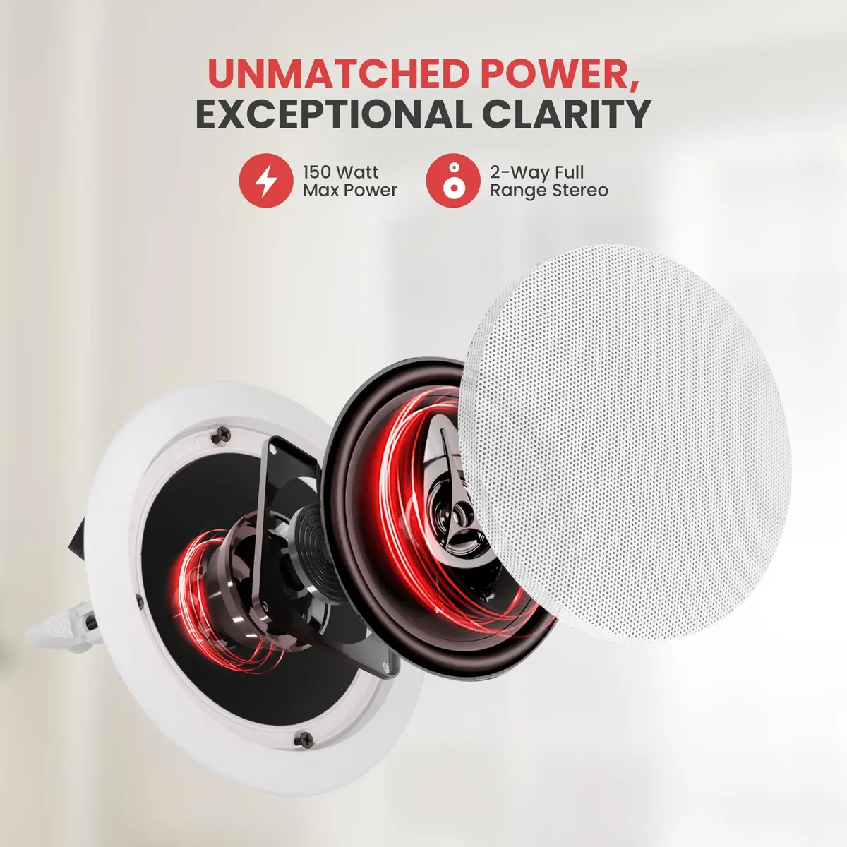 Pyle 5.25" Ceiling & Wall Mount Speakers | 2-Way 150W Flush Design in White - view 5