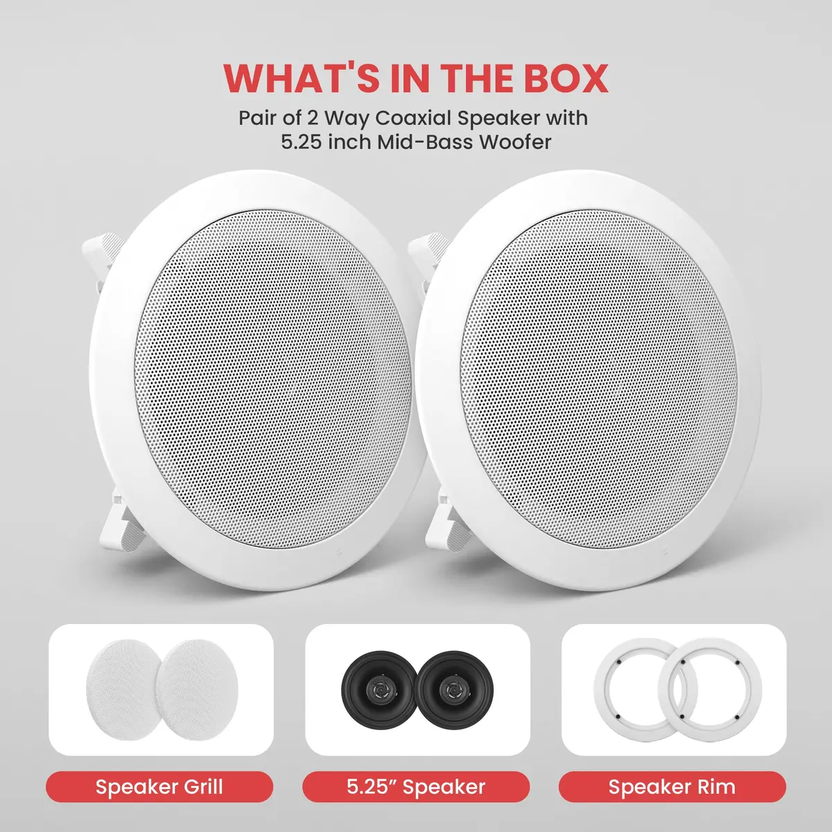Pyle 5.25" Ceiling & Wall Mount Speakers | 2-Way 150W Flush Design in White - view 7