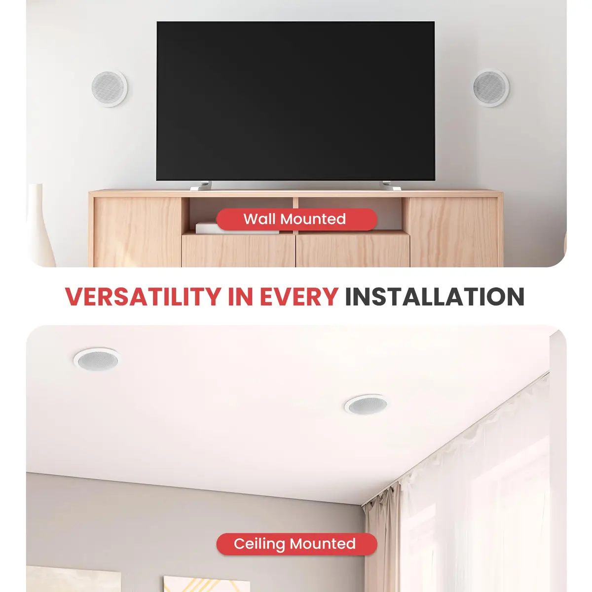 Pyle 5.25" Ceiling & Wall Mount Speakers | 2-Way 150W Flush Design in White - view 2