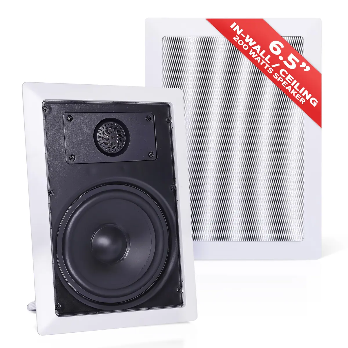 Pyle 200 Watts 6.5'' In-Wall / In-Ceiling Rectangle Stereo Speakers - 2-Way Hi Fi Sound with Flush Mount, White (Pair) | Full Range Stereo - main product image