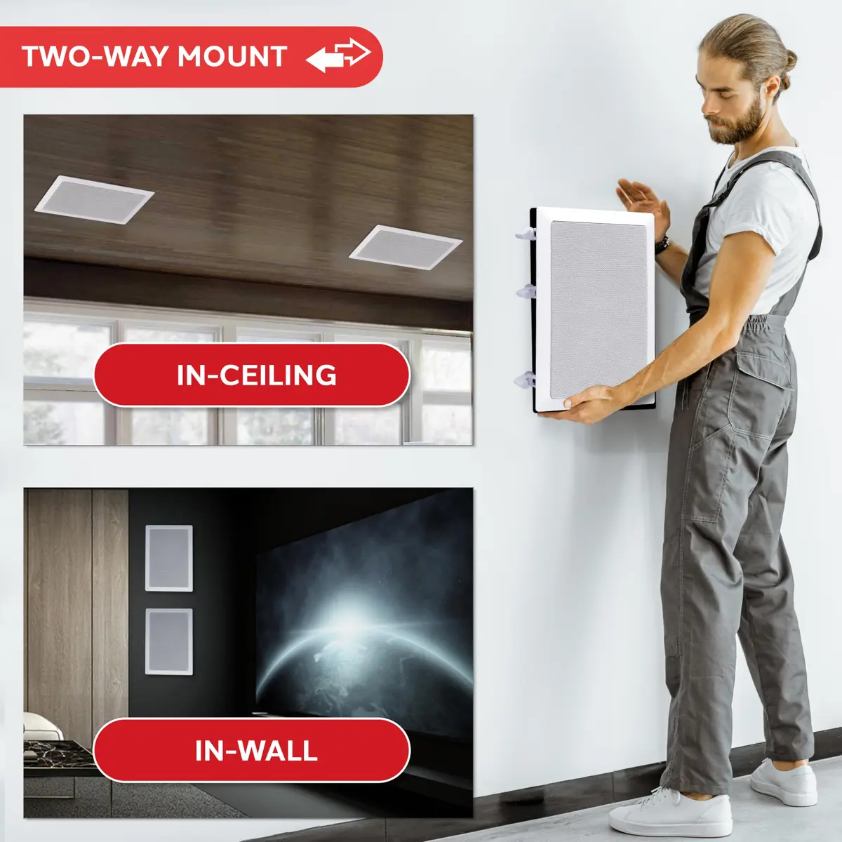 Pyle 200 Watts 6.5'' In-Wall / In-Ceiling Rectangle Stereo Speakers - 2-Way Hi Fi Sound with Flush Mount, White (Pair) | Full Range Stereo - view 5