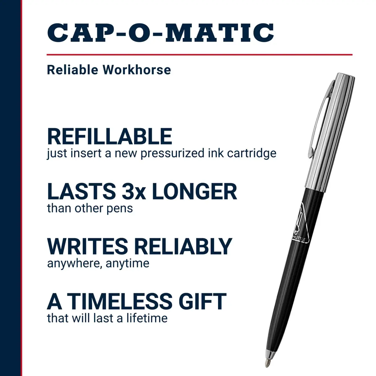 Fisher Space Pen Chrome Space Shuttle Imprint Cap-O-Matic Pen | Writes Upside Down & Extreme Temperatures - view 2