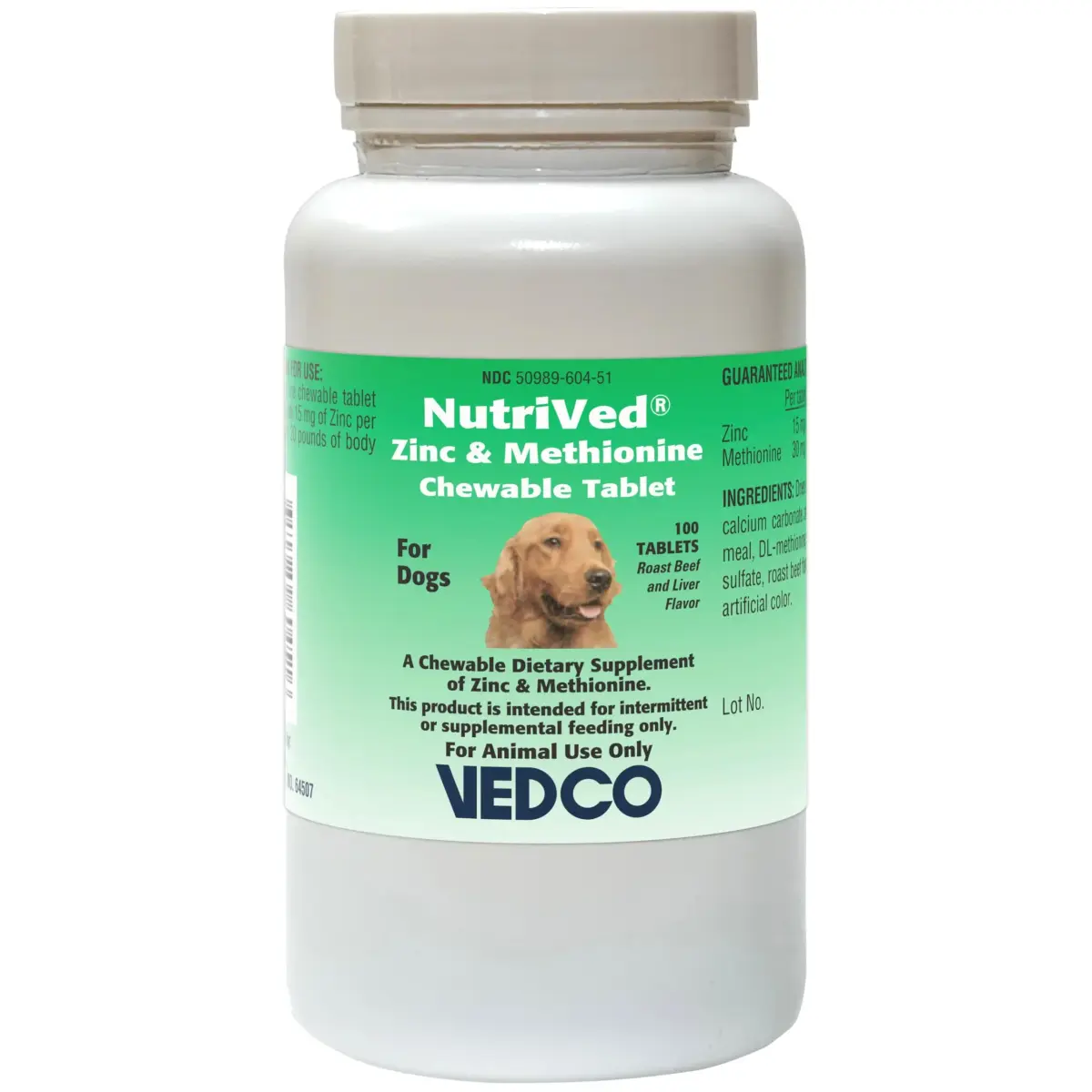 NutriVed Zinpro Dog Chewable Tablets 100 Count | Zinc Methionine Supplement for Canine Gut Health - main product image