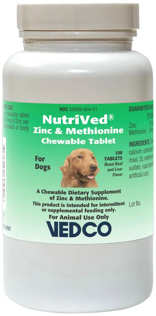 NutriVed Zinpro Dog Chewable Tablets 100 Count | Zinc Methionine Supplement for Canine Gut Health - main product image