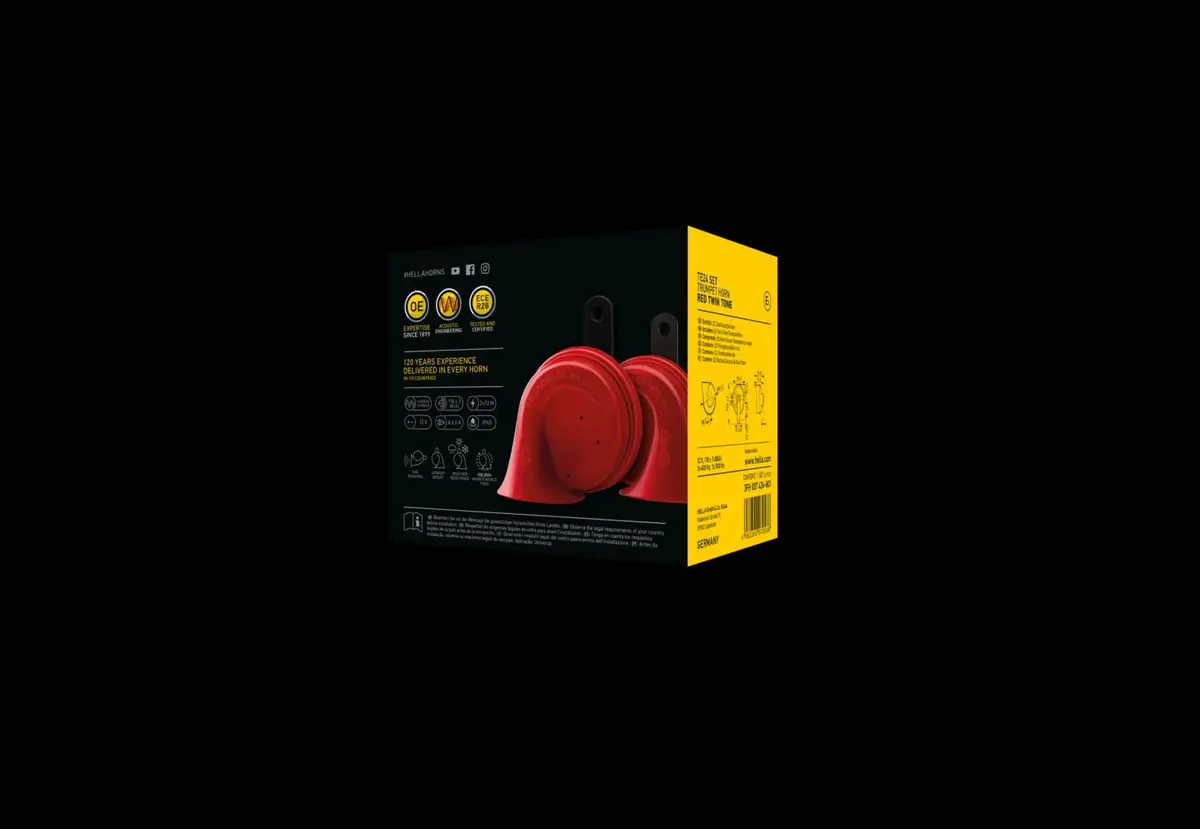 Hella Twin Trumpet Horn Kit 12V | High/Low Tone 110dB, Red - view 5