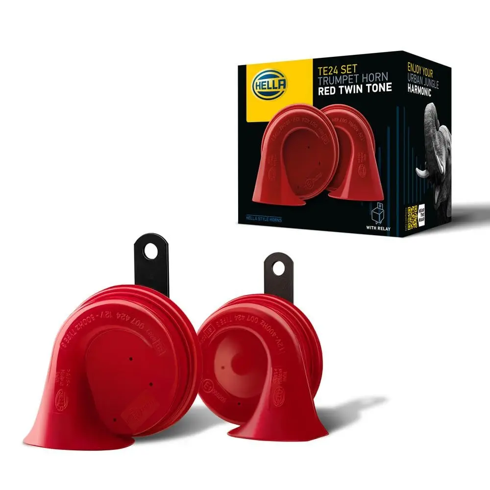 Hella Twin Trumpet Horn Kit 12V | High/Low Tone 110dB, Red - view 6