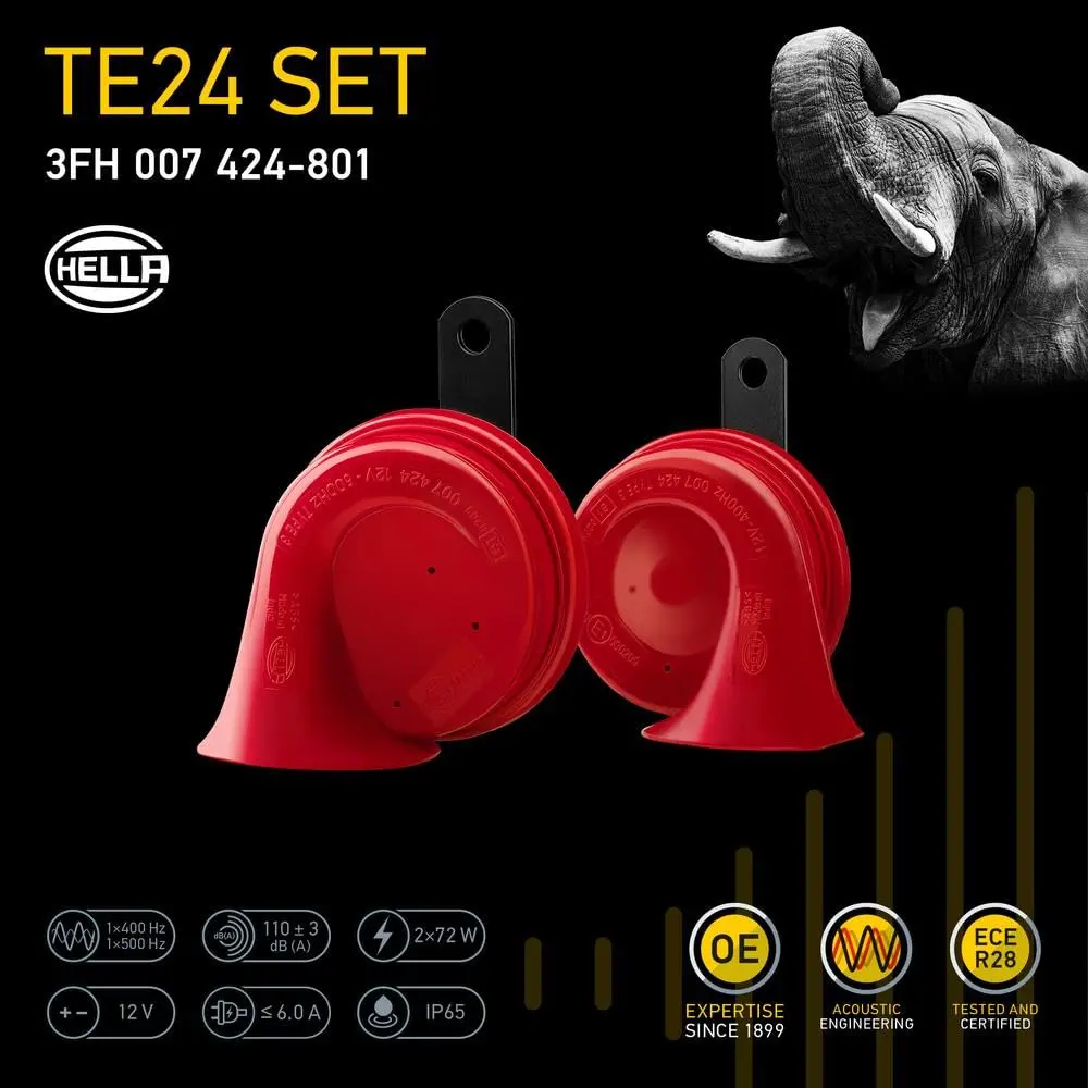 Hella Twin Trumpet Horn Kit 12V | High/Low Tone 110dB, Red - view 7