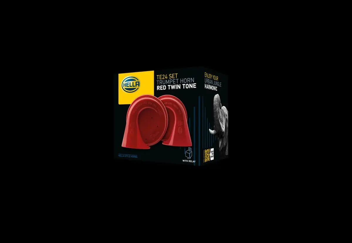 Hella Twin Trumpet Horn Kit 12V | High/Low Tone 110dB, Red - view 4