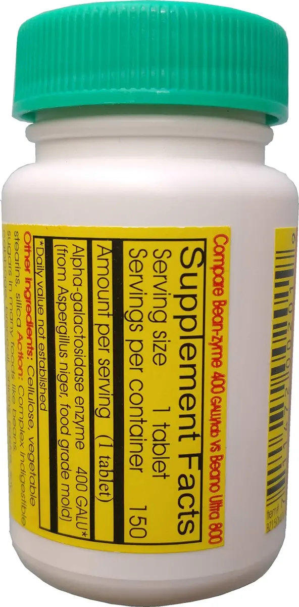 Bean-Zyme Gas Relief Extra Strength 150 ct (150 Tablets) | Alpha Galactosidase 400 GALU per Tablet - view 2