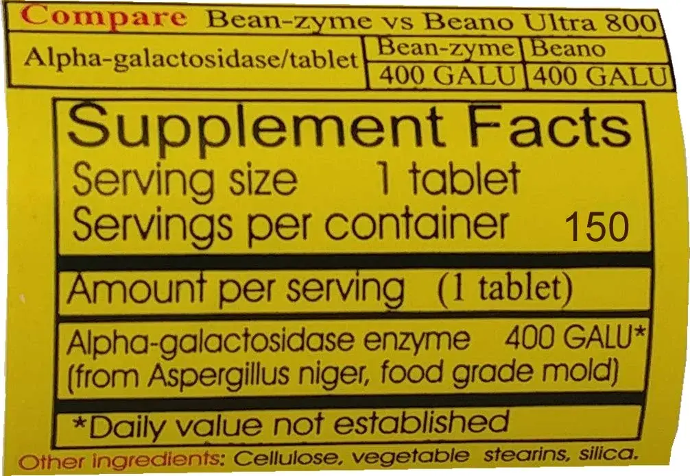 Bean-Zyme Gas Relief Extra Strength 150 ct (150 Tablets) | Alpha Galactosidase 400 GALU per Tablet - view 3