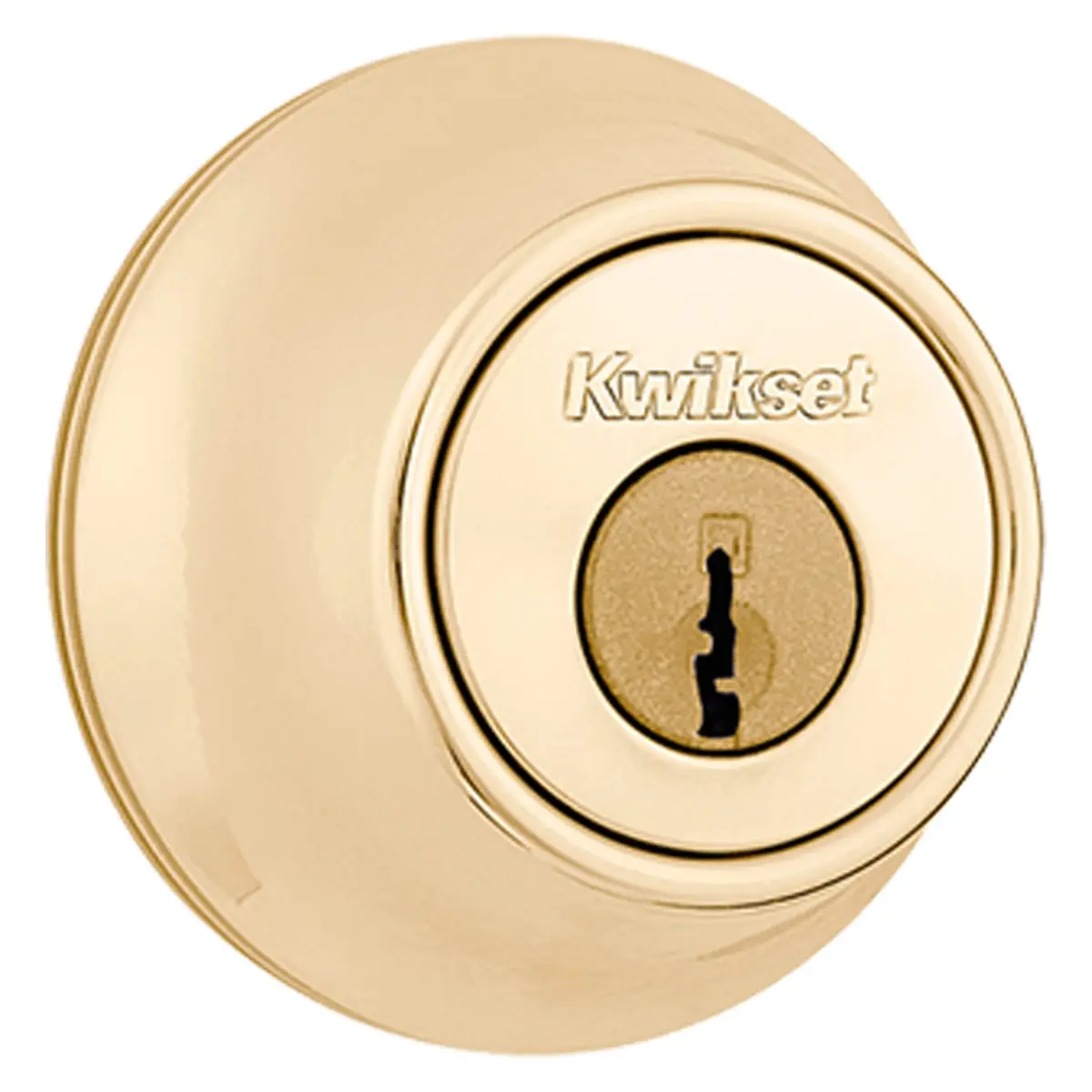 Kwikset 660 Single Cylinder Deadbolt Lock, Polished Brass Round, 2.7" L x 3.7" W x 4.3" H | Grade 3 BHMA Certified Security - main product image