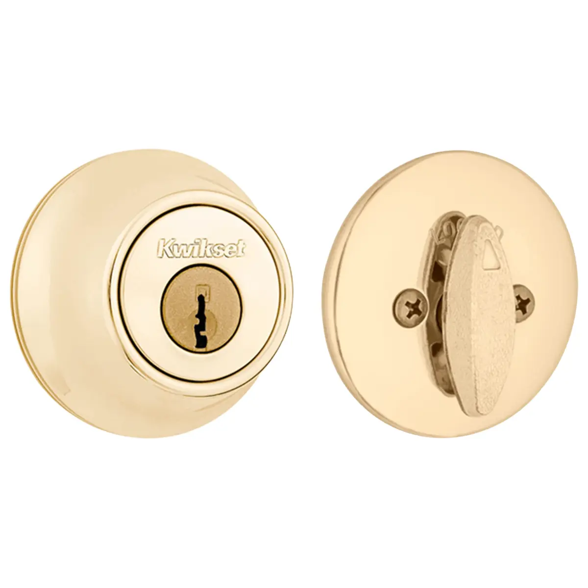 Kwikset 660 Single Cylinder Deadbolt Lock, Polished Brass Round, 2.7" L x 3.7" W x 4.3" H | Grade 3 BHMA Certified Security - view 3