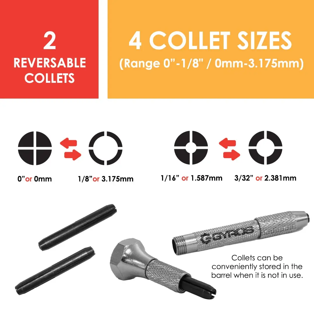 Gyros Swivel Head Pin Vise Hand Drill 0"-1/8" | Precision Jewelry & Hobby Tool - view 3