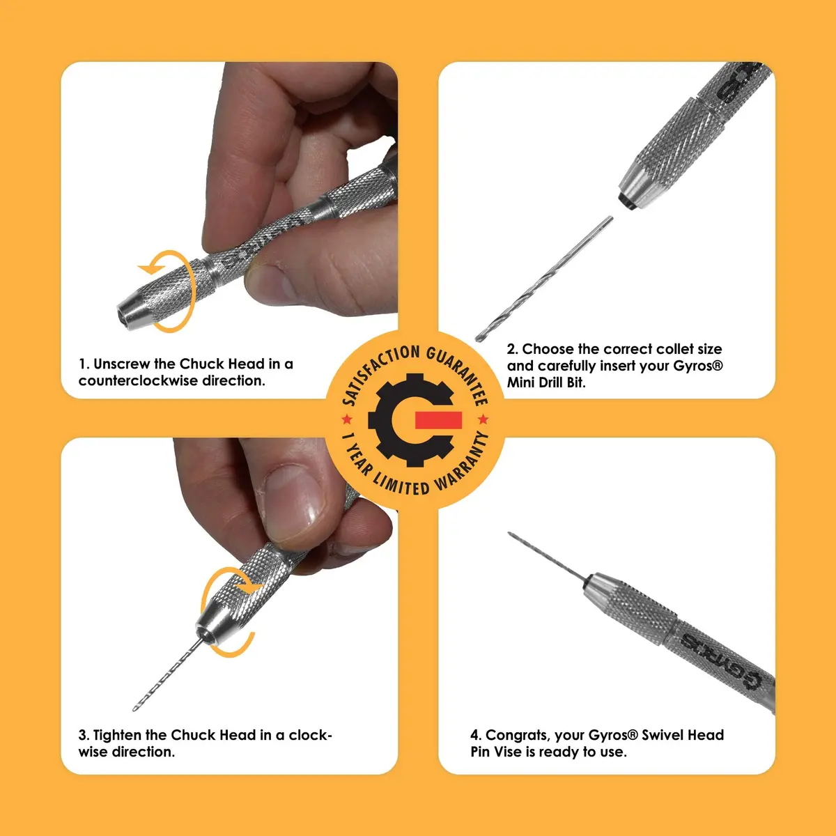 Gyros Swivel Head Pin Vise Hand Drill 0"-1/8" | Precision Jewelry & Hobby Tool - view 4