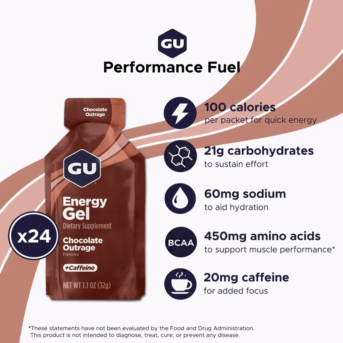 GU Energy Original Chocolate Outrage Energy Gel 32ml (1.1 Fl Oz) | High Protein Nutritional Supplement - view 2