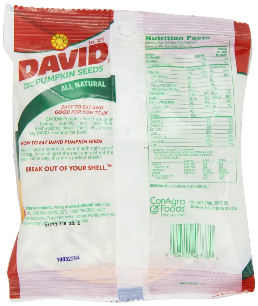 David Seeds Salted & Roasted Pumpkin Seeds 5 OZ | Keto Friendly Snack, 12 Pack - view 2