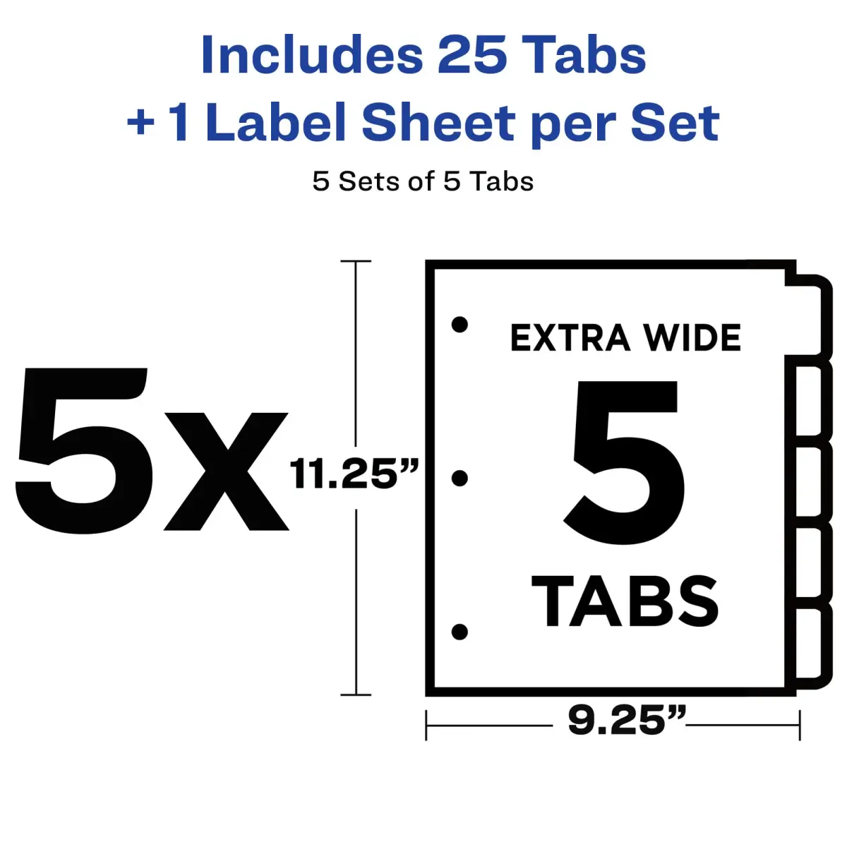 Avery 5-Tab Extra Wide Binder Dividers, White, 5 Sets (25 Dividers Total) | Organize Documents & Presentations with Easy Apply Labels - view 3