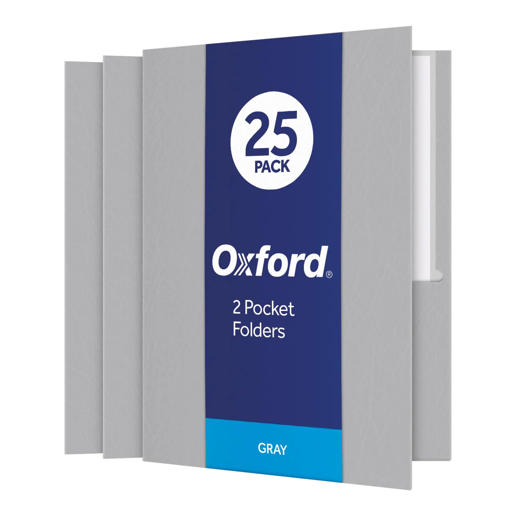 Oxford Twin-Pocket Folders with Business Card Holder, Letter Size, Gray, Box of 25 | Textured Paper for Durable Organization - main product image