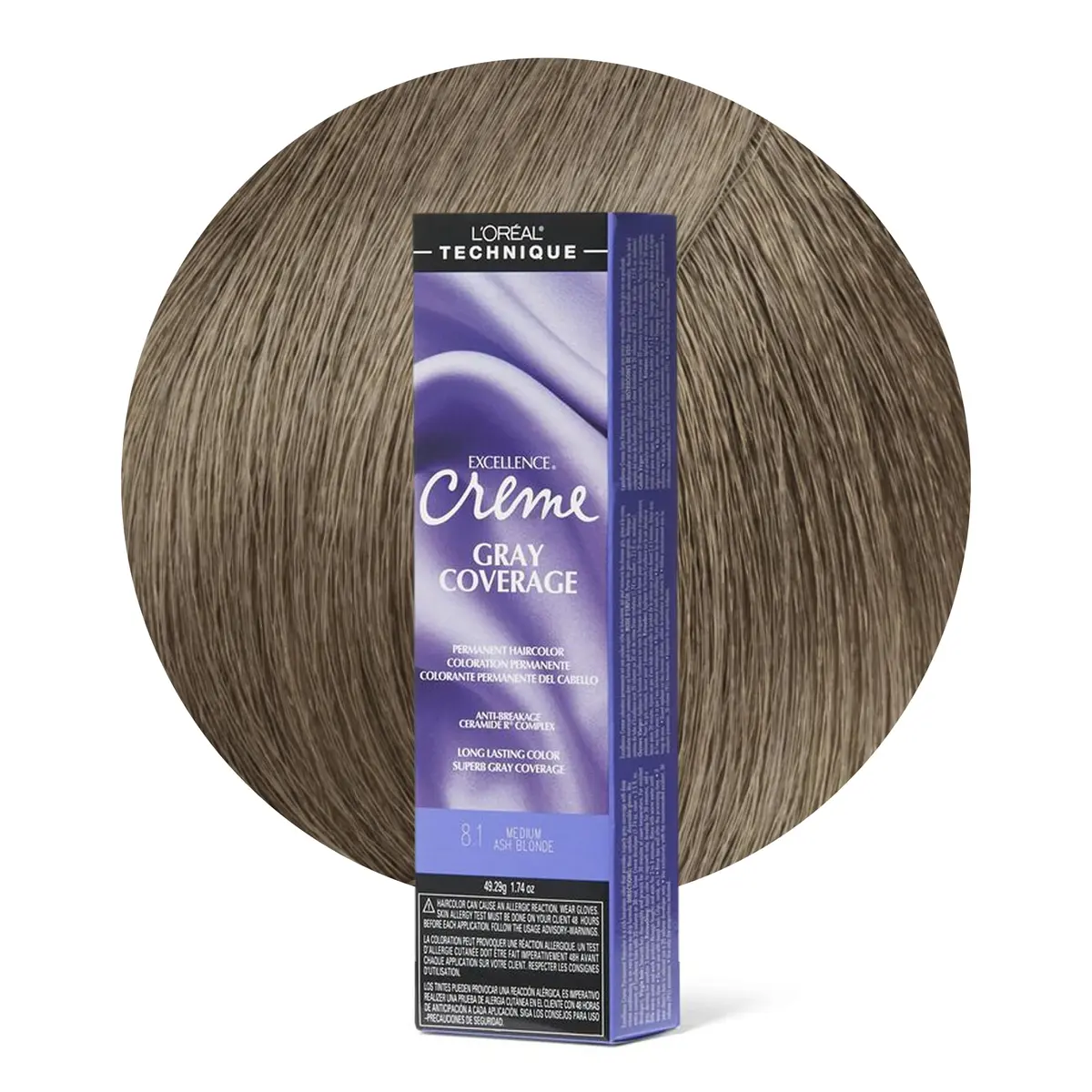 L'Oréal Technique Excellence Crème Permanent Hair Color – Medium Ash Blonde 51.6ml (1.74 Fl Oz) | Superb Gray Coverage - main product image