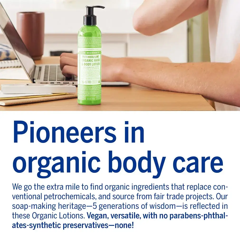 Dr. Bronner's Organic Lotion Patchouli Lime 236ml (8 Fl Oz) | USDA Organic & Fair Trade Ingredients - view 4