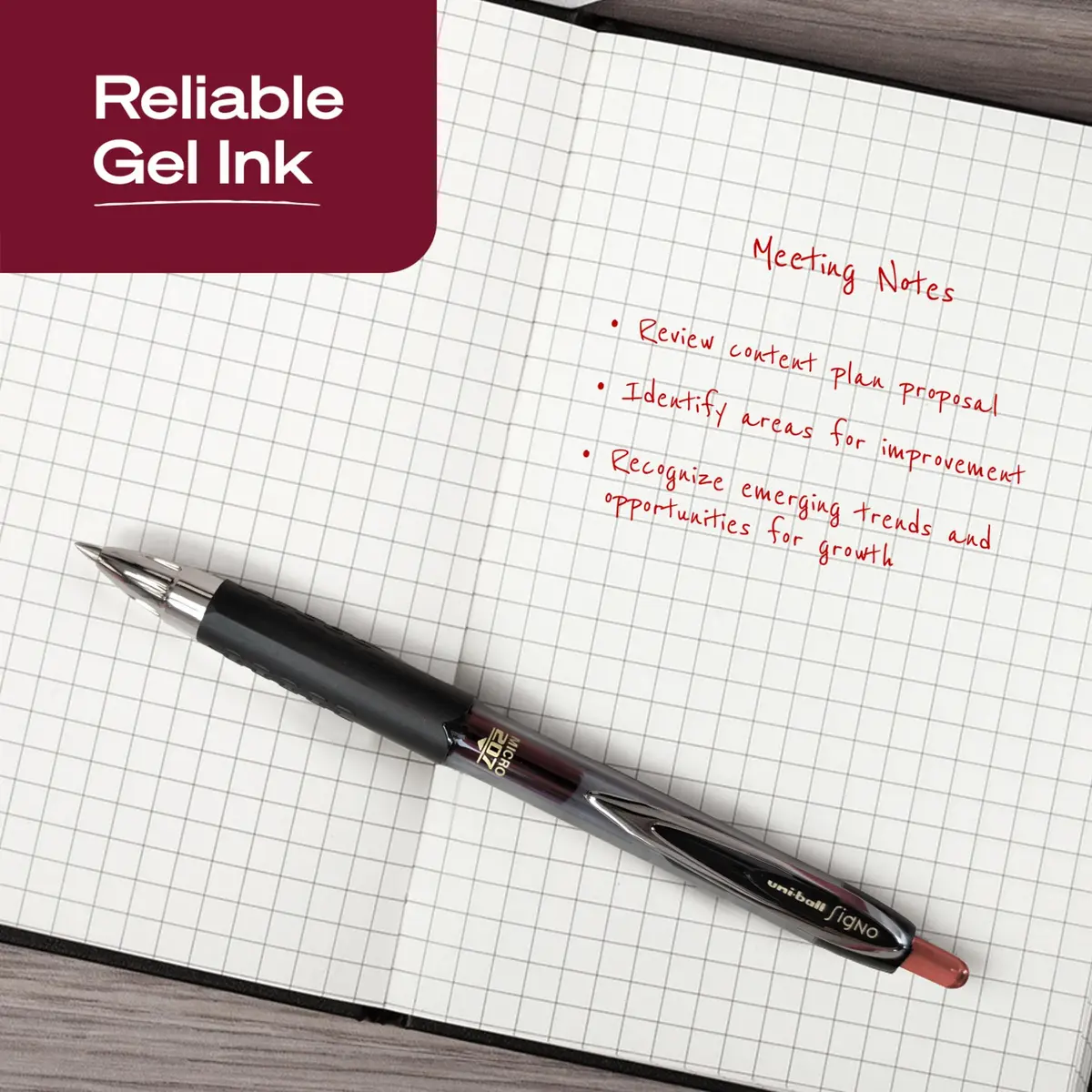 Uni-Ball 207 Gel Pens, Red Ink, 0.5mm Micro Point, Retractable, 12 Count | Precise, Water-Resistant Writing - view 3