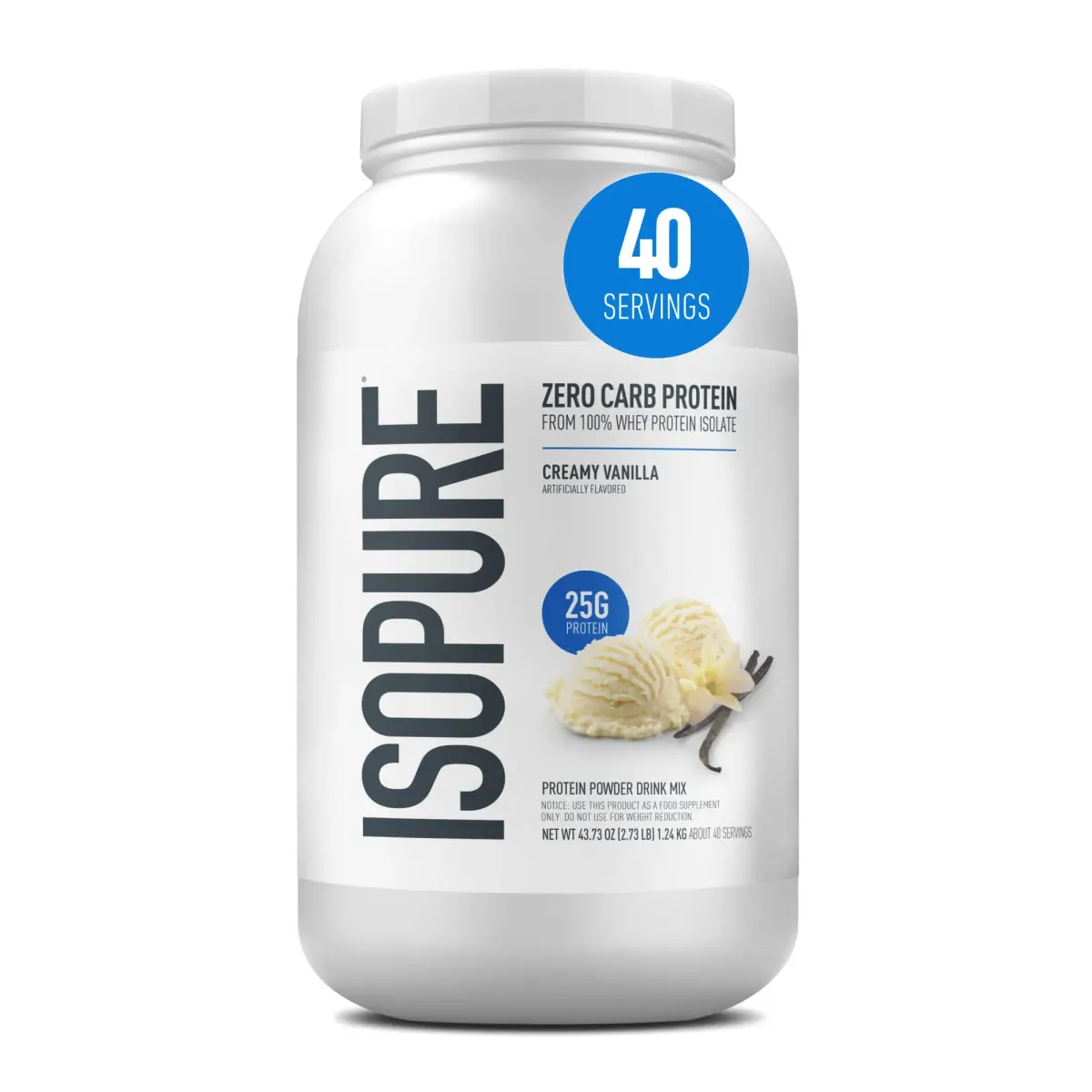 Isopure Zero Carb Whey Protein Isolate Powder Creamy Vanilla 1.36 kg (3 LB) | 25g Protein Per Serving, Gluten & Lactose Free - main product image