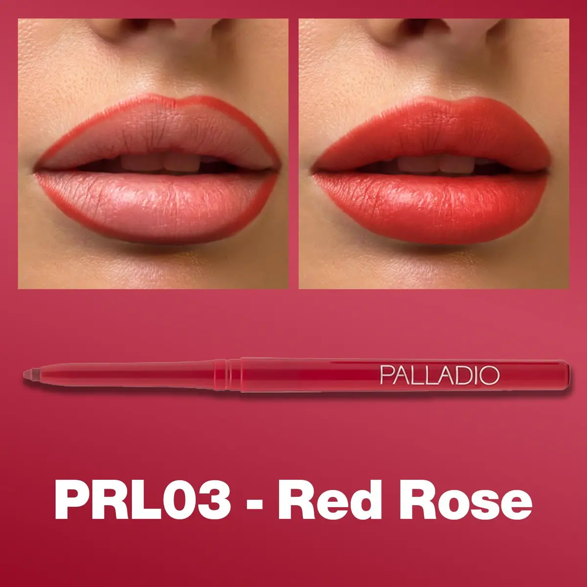 Palladio Retractable Waterproof Lip Liner Red Rose | Long-Lasting, Smudge-Proof, Botanical Infused - view 2