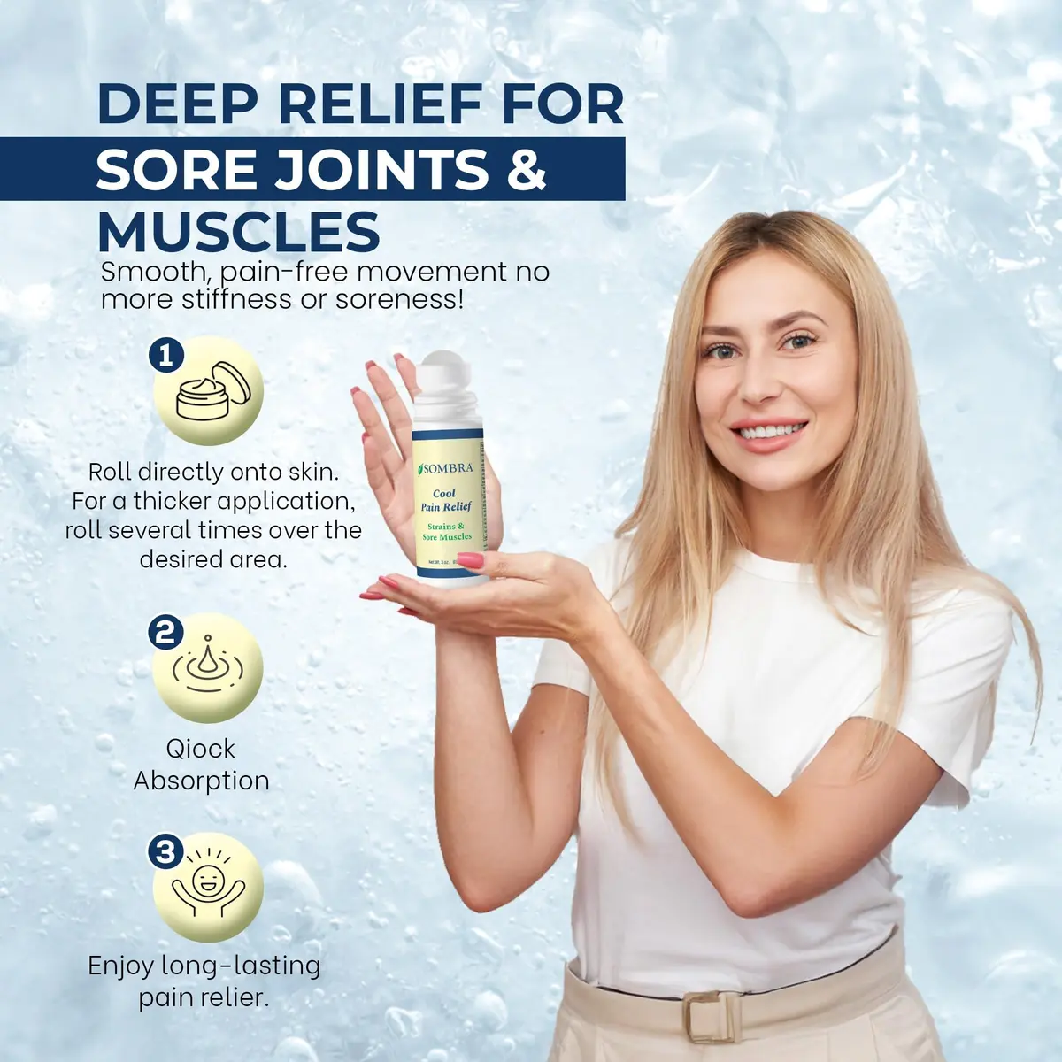 Sombra Cool Pain Relief 3 oz Roll-On for Sore Muscles & Muscle Recovery | Instant Cooling Relief for Active Lifestyles - view 5