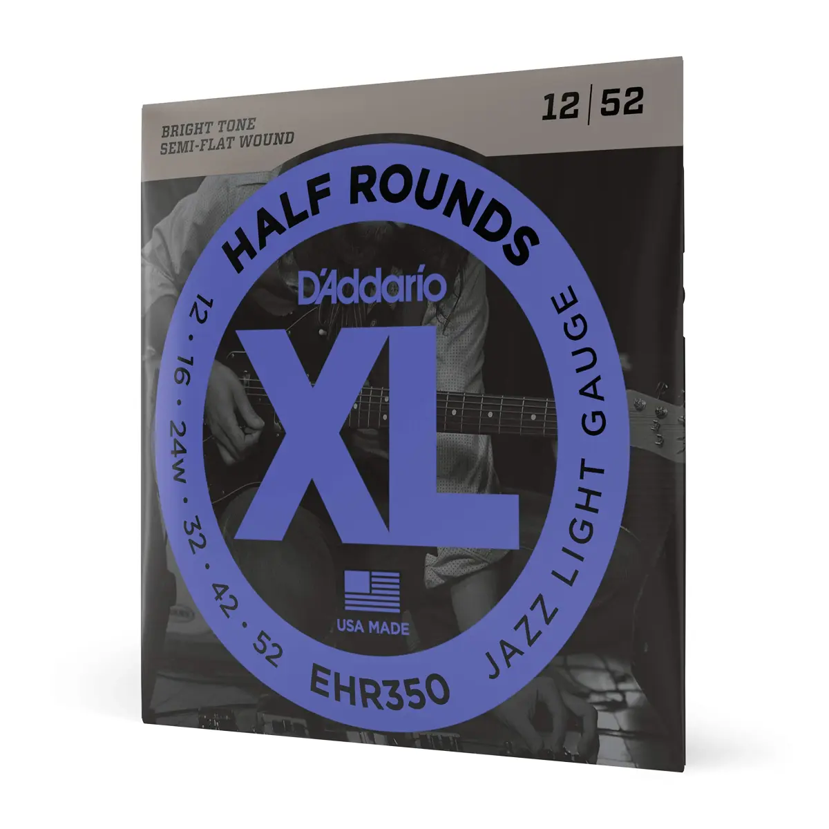 D'Addario Half Round Electric Guitar Strings EHR350, Jazz Light 12-52 | Smooth Feel, Reduced Finger Noise - main product image