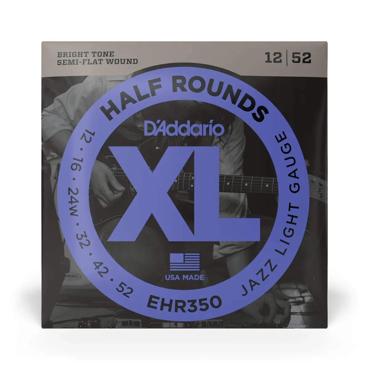 D'Addario Half Round Electric Guitar Strings EHR350, Jazz Light 12-52 | Smooth Feel, Reduced Finger Noise - view 2
