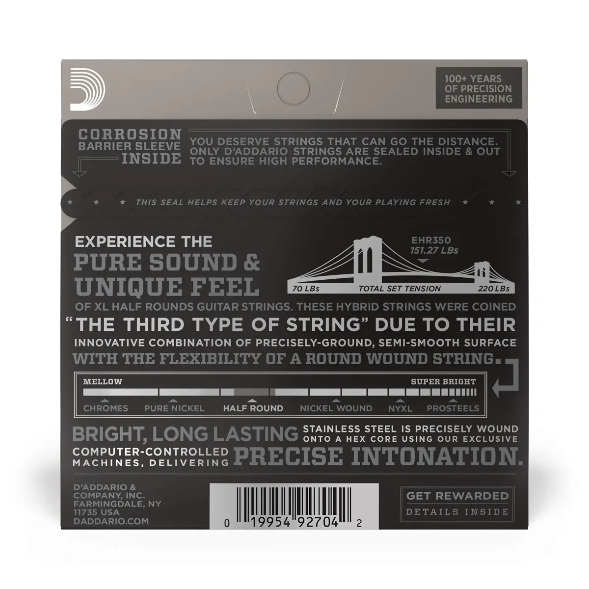 D'Addario Half Round Electric Guitar Strings EHR350, Jazz Light 12-52 | Smooth Feel, Reduced Finger Noise - view 3