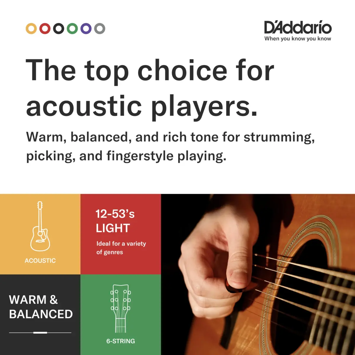 D'Addario EJ16 Phosphor Bronze Acoustic Guitar Strings, Light 12-53 Set | Warm Balanced Tone - view 3