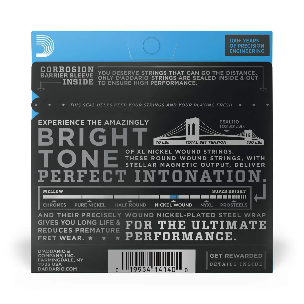 D'Addario XL Nickel Electric Guitar Strings ESXL110 Regular Light Double Ball End 10-46 | Perfect Intonation - view 2