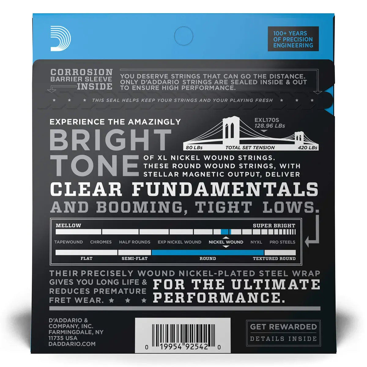 D'Addario XL Nickel Bass Guitar Strings 45-100 Short Scale | Bright, Reliable Tone - view 2