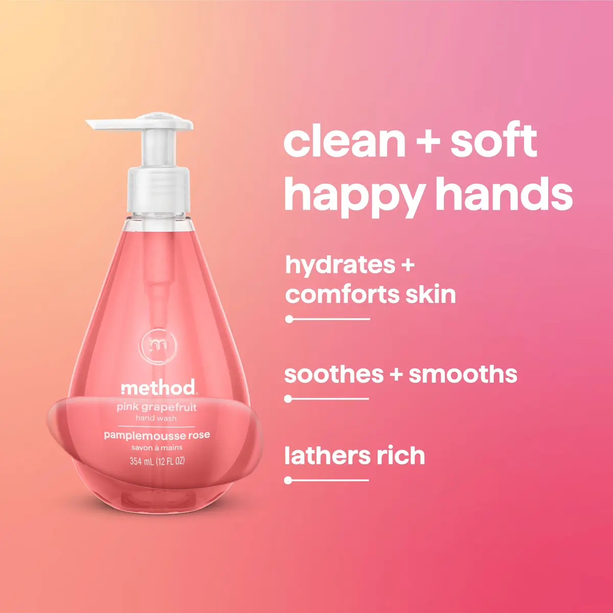 Method Pink Grapefruit Gel Hand Wash 2124ml (72 Fl Oz) | Cleans Hands, Softens Skin, Leaves Fresh Scent - view 4