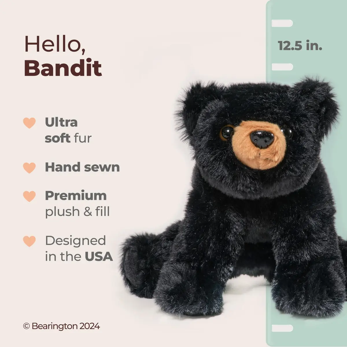 Bearington Teddy Bear Stuffed Animal Plush Toy Soft Cute Baby Bandit 12.5" | Cuddly Plush for Kids & Babies - view 2