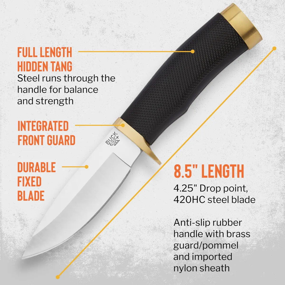 Buck Knives 692 Vanguard Fixed Blade Hunting Knife 8.5" | Full Tang, 4.1" Drop Point Blade, USA Handcrafted - view 4