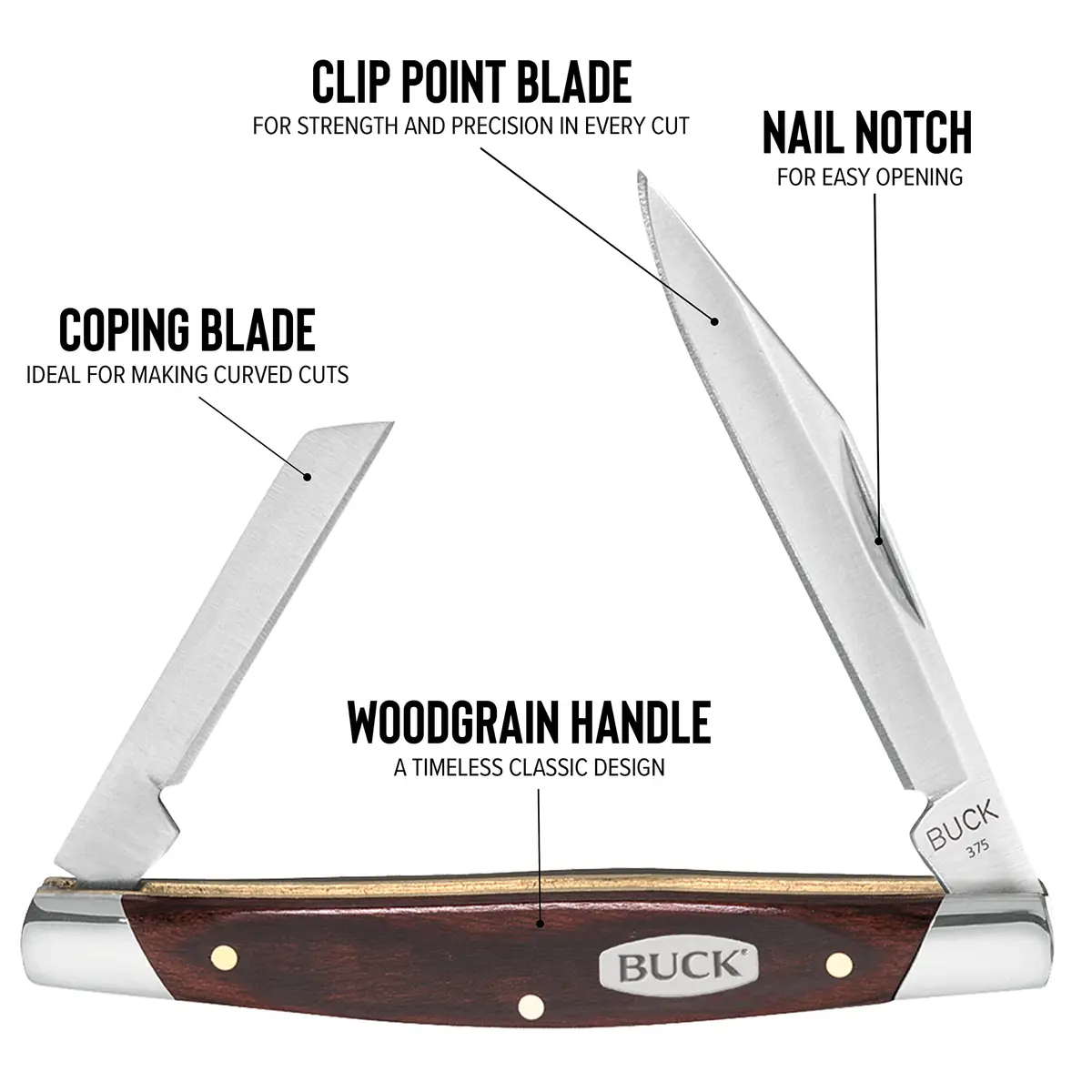 Buck Knives 375 Deuce 2-Blade Folding Pocket Knife, Woodgrain, 0.7 oz | Classic, Versatile & Durable - view 5