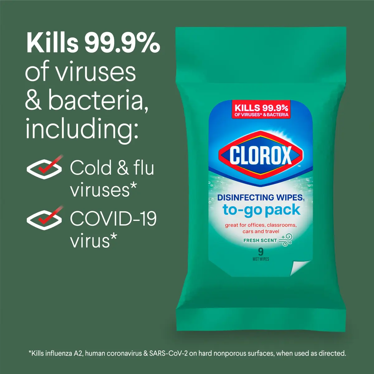 Clorox Disinfecting Wipes To Go Pack 9 Count | Bleach-Free Fresh Scent for Surfaces - view 6