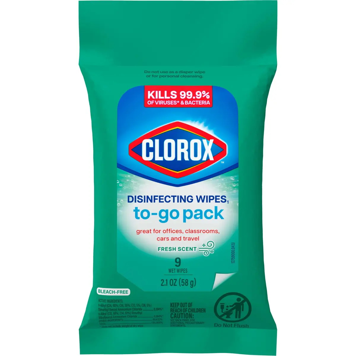 Clorox Disinfecting Wipes To Go Pack 9 Count | Bleach-Free Fresh Scent for Surfaces - main product image