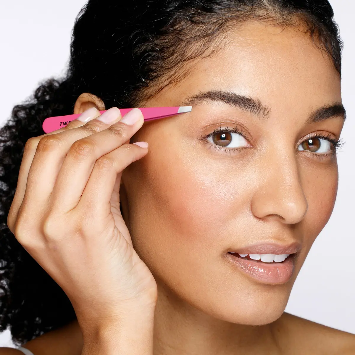 Tweezerman Slant Tweezer Neon Pink | Precision Eyebrow Shaping Tool - view 2